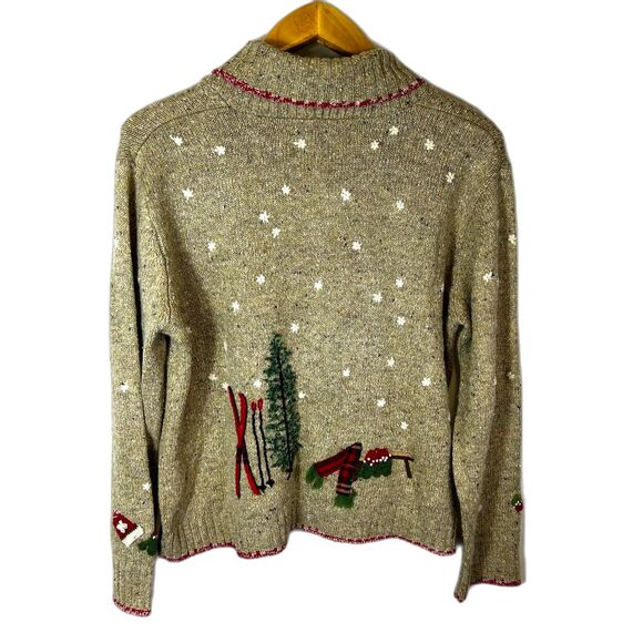 Northern Isles Tan Marled 2004 Christmas Winter Scenes Full Zip Sweater Size XL - Picture 11 of 15